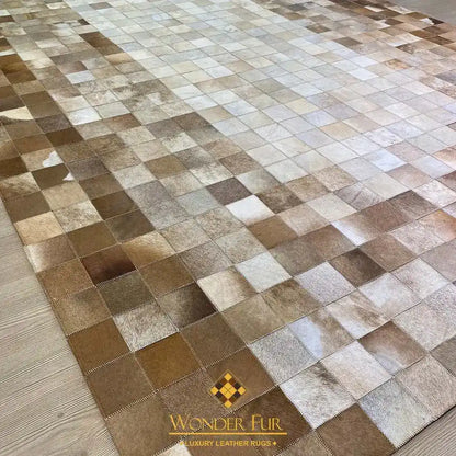 Unique Brown and White Cow Skin Patchwork Rug for Living Room