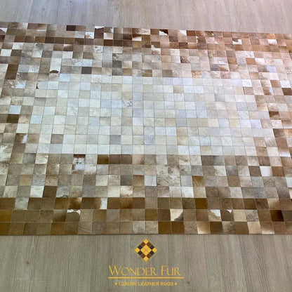 Unique Brown and White Cow Skin Patchwork Rug for Living Room