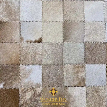 Unique Brown and White Cow Skin Patchwork Rug for Living Room