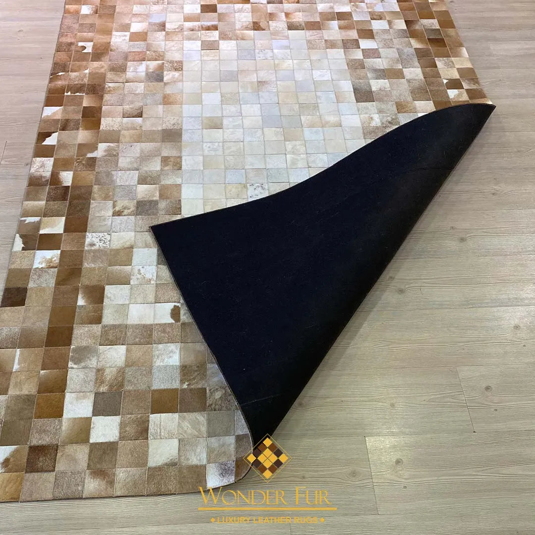 Unique Brown and White Cow Skin Patchwork Rug for Living Room