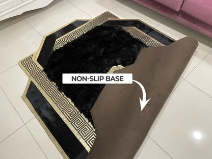 Unique Black Gold Sheepskin Area Rug, Handmade Soft Fluffy Rug Decoration