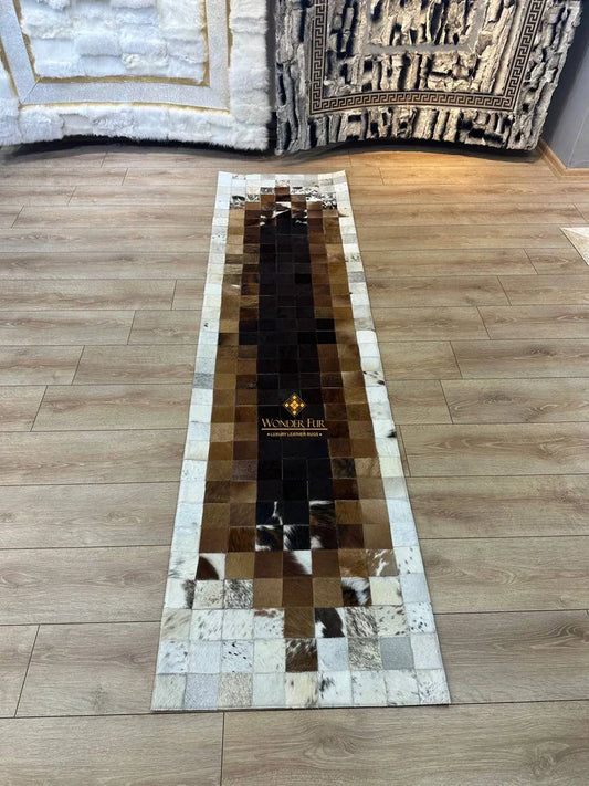 Unique Mix Color Cowhide Corridor Rug, Natural Handmade Cowhide Runner Rug