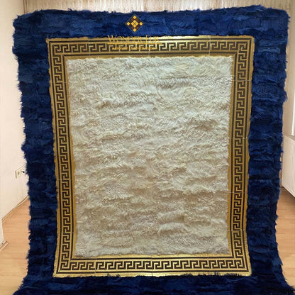 Unique Modern Blue White 8x10 Area Bedroom Rug , Elegant Non Slip Rug