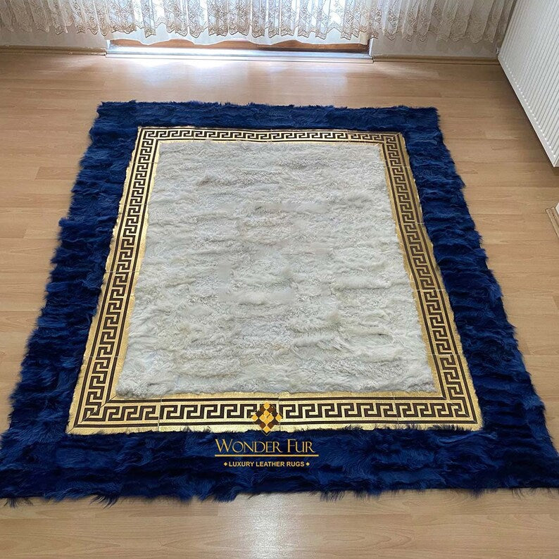 Unique Modern Blue White 8x10 Area Bedroom Rug , Elegant Non Slip Rug