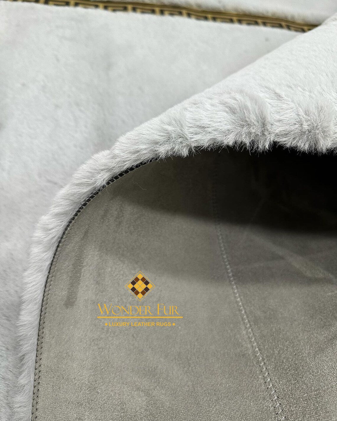 Unique Soft Plush Handmade White And Gold Faux Fur Elegant Bedroom Rug