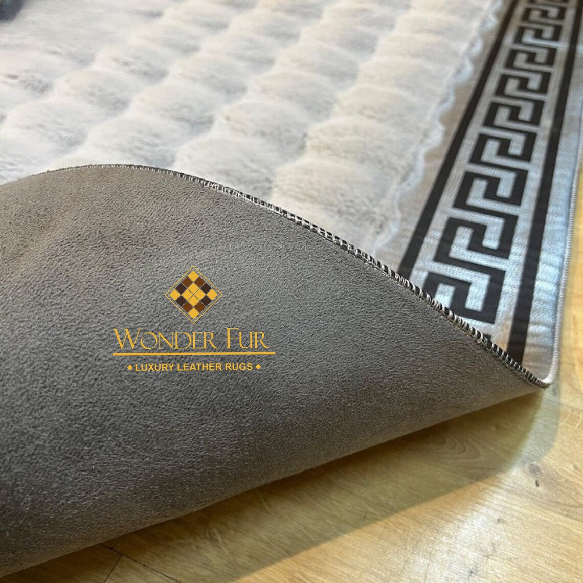 Unique Soft White Gray Faux Fur Large Living Room Rug , Handmade Rug