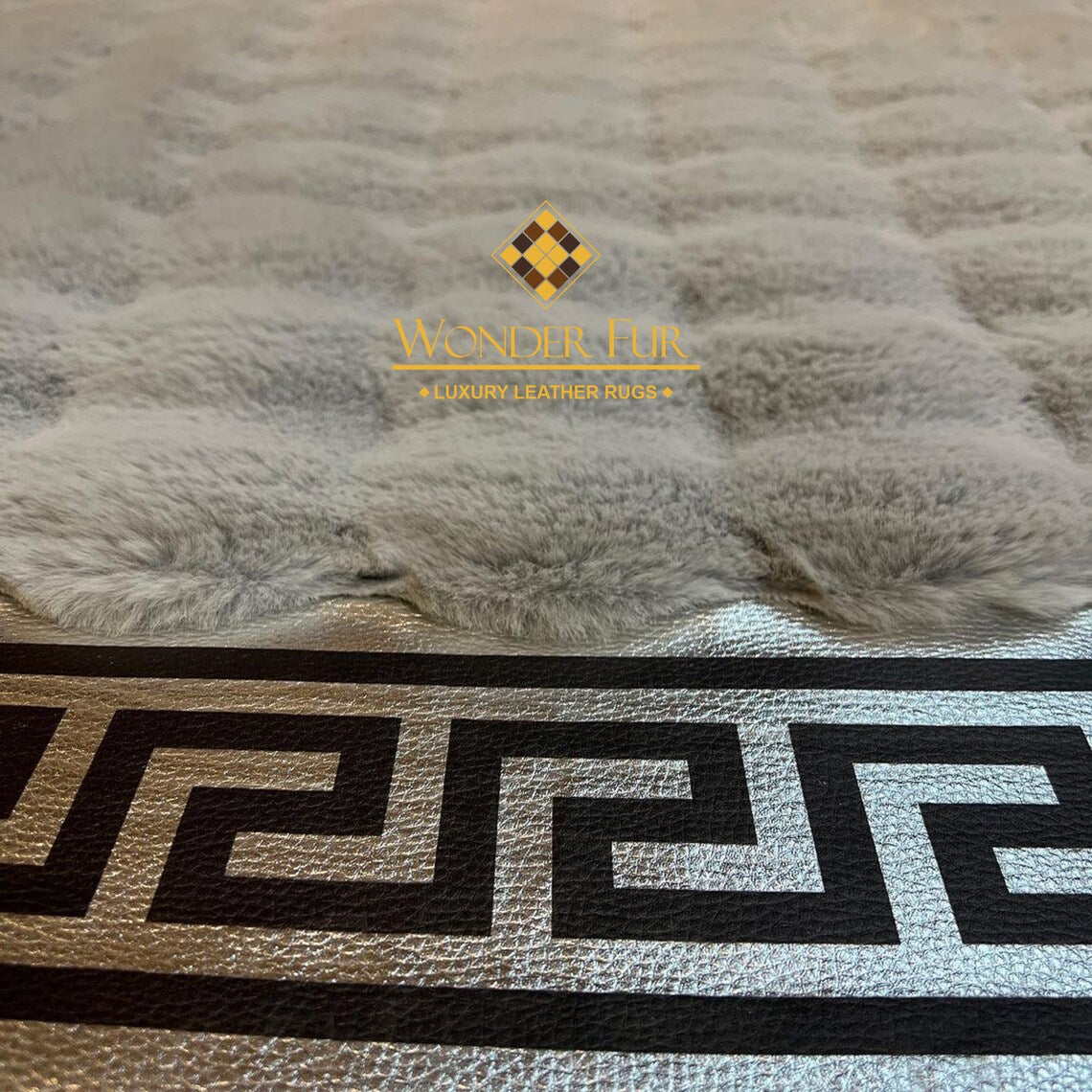 Unique Soft White Gray Faux Fur Large Living Room Rug , Handmade Rug