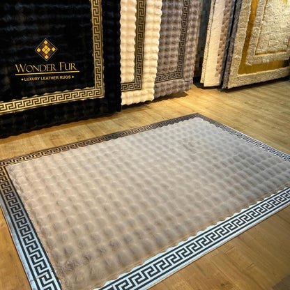 Unique Soft White Gray Faux Fur Large Living Room Rug , Handmade Rug