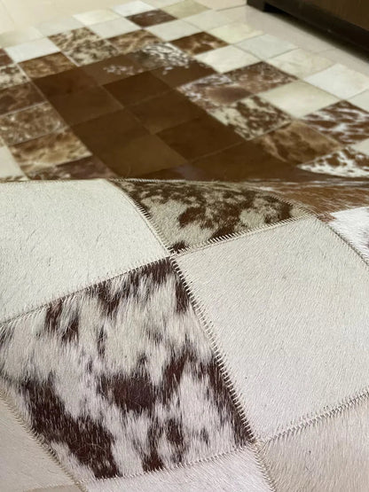 Unique Tricolor Handmade Cow Skin Carpet for Home Decor, 100% Natural Cowhide Runner Rug for Hallway
