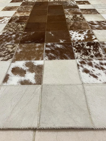 Unique Tricolor Handmade Cow Skin Carpet for Home Decor, 100% Natural Cowhide Runner Rug for Hallway