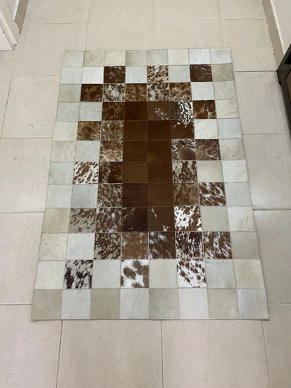 Unique Tricolor Handmade Cow Skin Carpet for Home Decor, 100% Natural Cowhide Runner Rug for Hallway