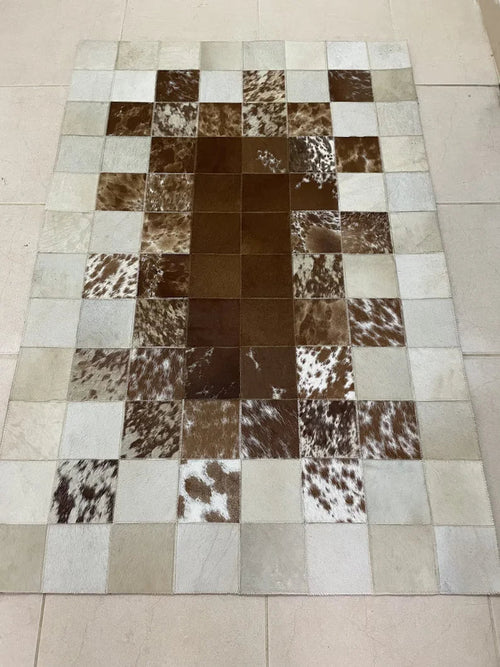 Unique Tricolor Handmade Cow Skin Carpet for Home Decor, 100% Natural Cowhide Runner Rug for Hallway