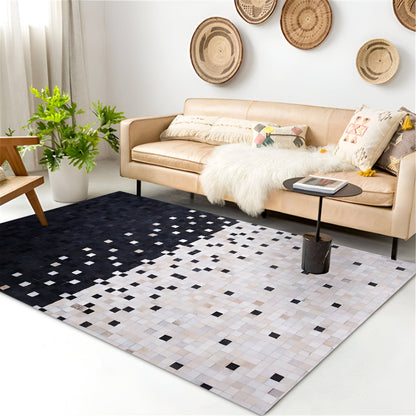 Unique White Black Cowhide Patchwork Rug, Handmade Cow Skin Area Carpet