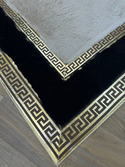 Handcrafted  Beige White  Runner Rug with Plush Faux Fur – Modern & Cozy Touch