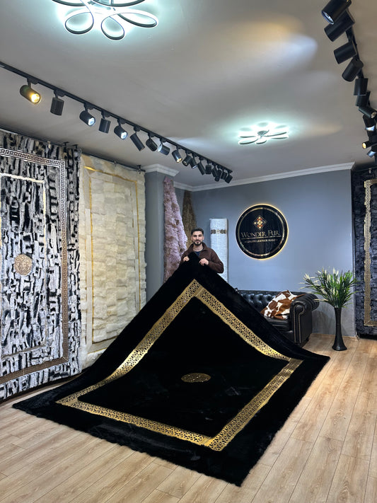 Unique Modern Handmade Black Gold Faux Fur Living Room Rug ,Fluffy Soft Rug