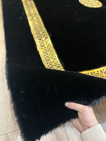Unique Modern Handmade Black Gold Faux Fur Living Room Rug ,Fluffy Soft Rug