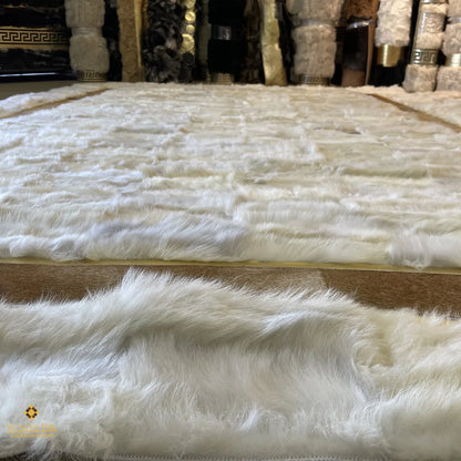 White Sheepskin with Brown Cowhide Sides Area Rug, Throw Wool Rug