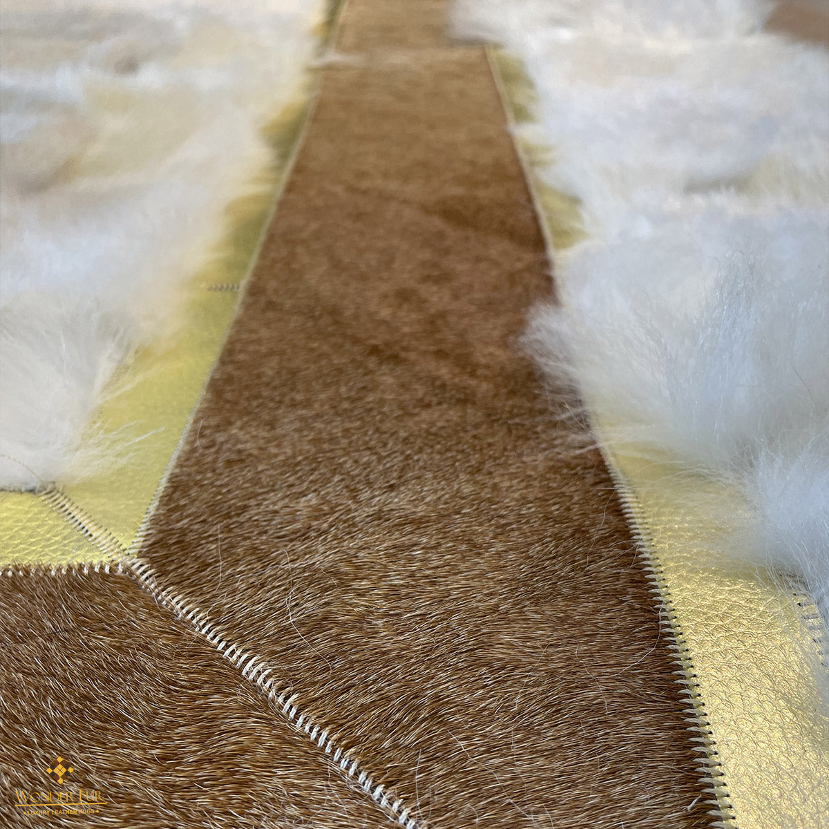 Natural White Sheepskin with Brown Cowhide Sides Area Rug,Handmade Rug