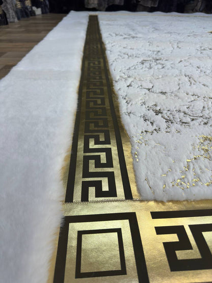 White and Gold Faux Fur Round Rug | Luxurious Soft Rug