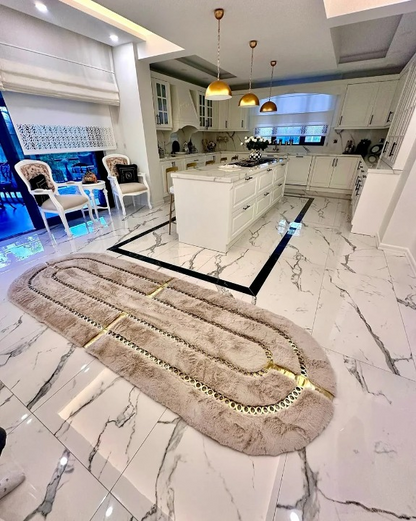 Hanmdade Elegant Brown and Gold Soft Plush Faux Fur Runner Rug