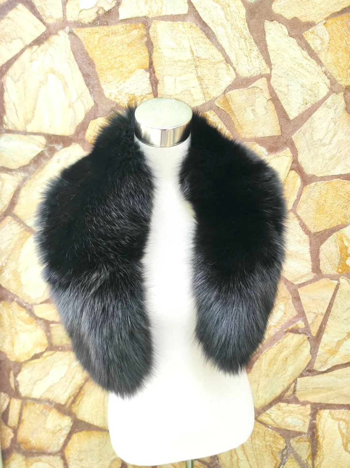 Black Fur Collar • Real Fox Fur Collar • Real Fur Scarf