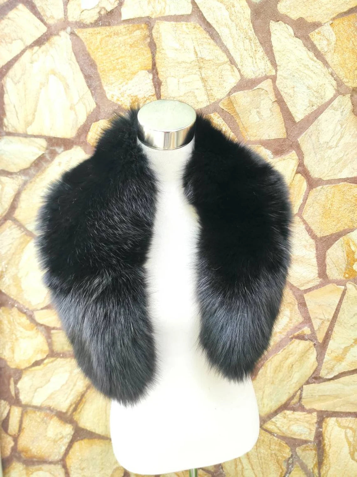 Black Fur Collar • Real Fox Fur Collar • Real Fur Scarf