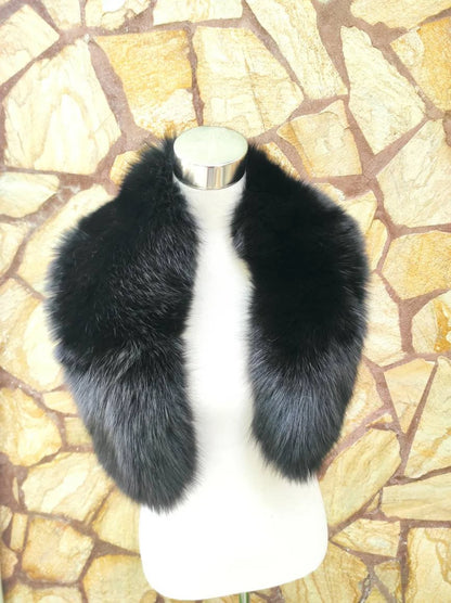 Black Fur Collar • Real Fox Fur Collar • Real Fur Scarf