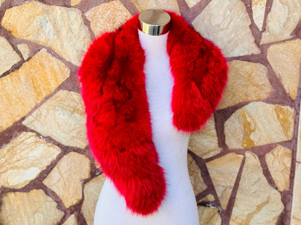 Red FOX FUR Collar • Real Fur Collar • Real Fur Scarf