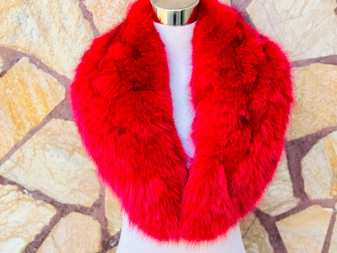 Red FOX FUR Collar • Real Fur Collar • Real Fur Scarf