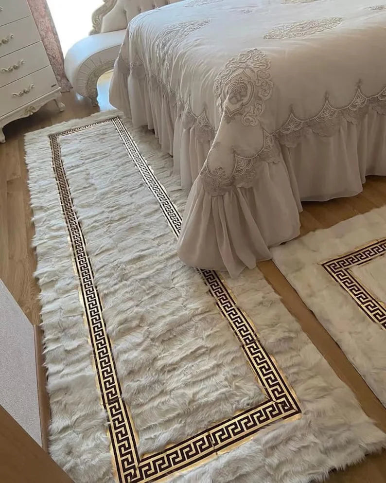 White Gold Fluffy Genuine Sheepskin Runner 3x10 Rug, Ultra Soft Handmade Rug