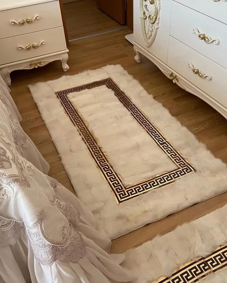 White Gold Fluffy Genuine Sheepskin Runner 3x10 Rug, Ultra Soft Handmade Rug