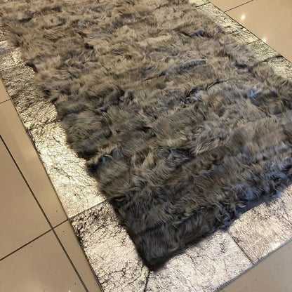 Gray Genuine Leather Sheepskin Area Rug, Handmade Ultra Soft Bedroom Rug