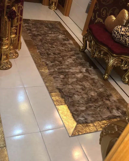Brown Gold Genuine Sheepskin Area Rug, Handmade Soft Hallway Runner Rug