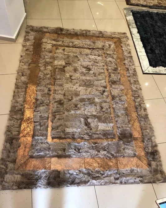Soft Fluffy Natural Sheepskin Area Rug for Living Room, Handmade Carpet