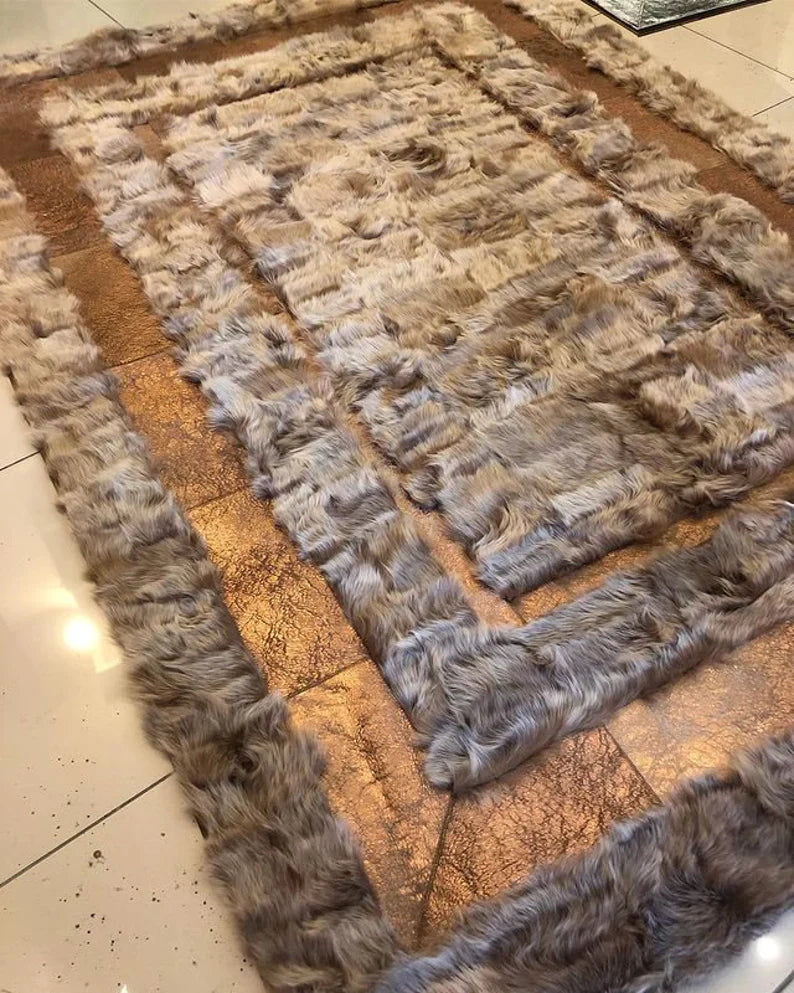 Soft Fluffy Natural Sheepskin Area Rug for Living Room, Handmade Carpet