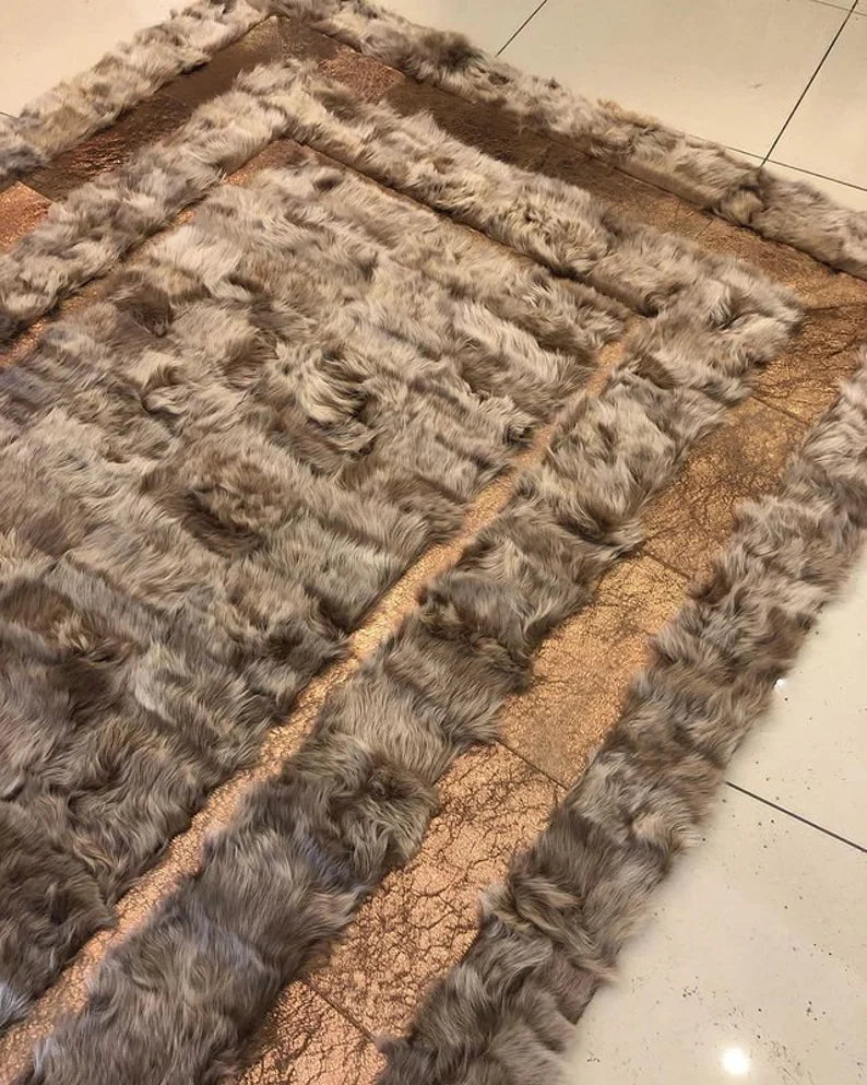 Soft Fluffy Natural Sheepskin Area Rug for Living Room, Handmade Carpet