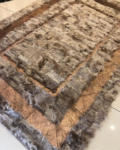Soft Fluffy Natural Sheepskin Area Rug for Living Room, Handmade Carpet