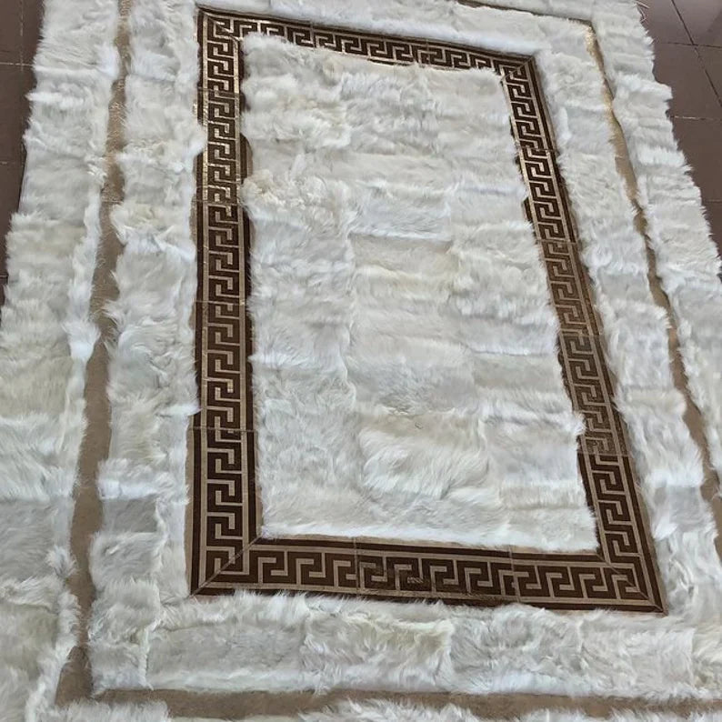 Large White 100% Genuine Sheepskin Area Rug, Handmade Elegance