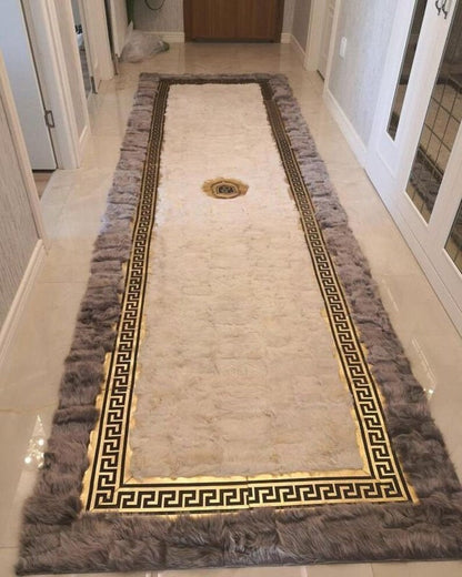 White Gray Soft Runner Rug for Hallway, Natural Handmade Sheepskin Carpet