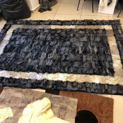 Gray Gold Real Sheepskin Leather Soft Area Rug, Handmade Modern Fluffy Rug