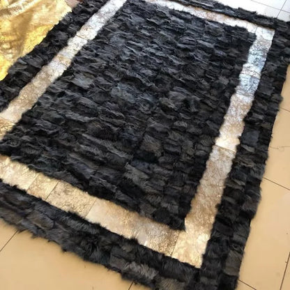 Gray Gold Real Sheepskin Leather Soft Area Rug, Handmade Modern Fluffy Rug