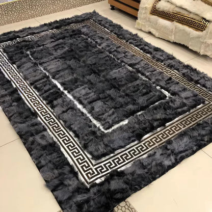 Luxury Gray Silver Genuine Sheepskin Area Bedroom Rug, Handmade Elegance