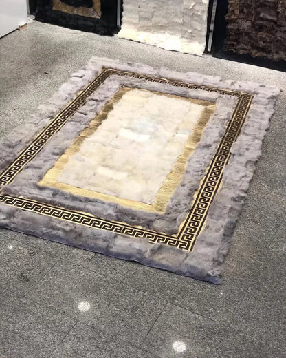 Handmade High Quality Natural Sheepskin Area Rug, Gray White Fluffy Rug