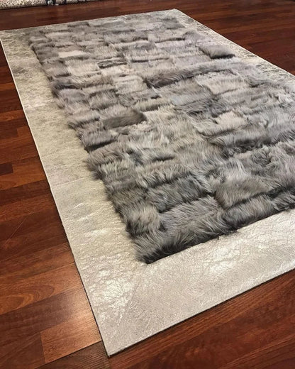 Unique Natural Lambskin Fur Rug, Handmade Sheepskin Area Rug for Living Room