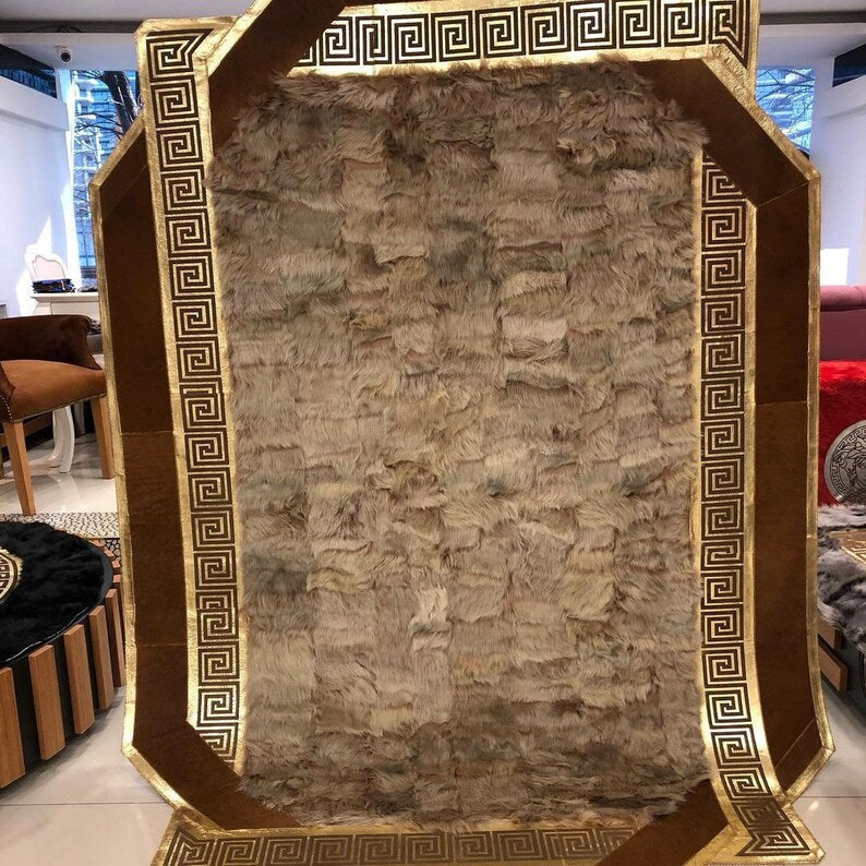 Brown Natural Sheepskin Rug, Unique Handmade Modern Area Rug