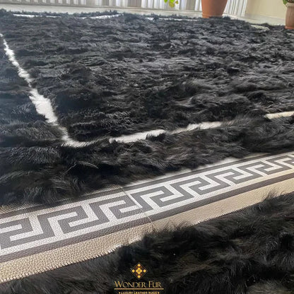 Black and Silver Large Living Room Rug, Natural Handmade Sheepskin Rug