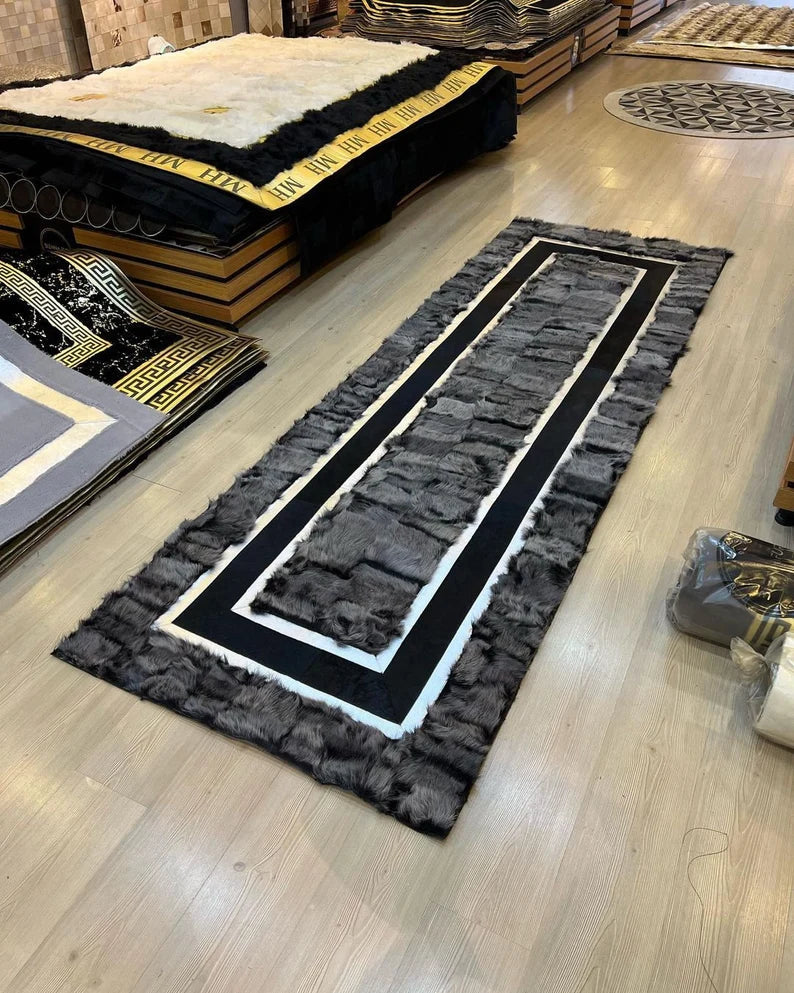 Luxurious Real 100% Wool Runner Rug, Modern Soft Hnadmade Sheepskin Rug