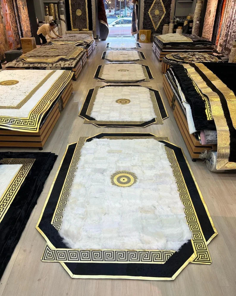 Modern 100% Natural Sheepskin Area Rug, Shaggy Fluffy Living Room Carpet