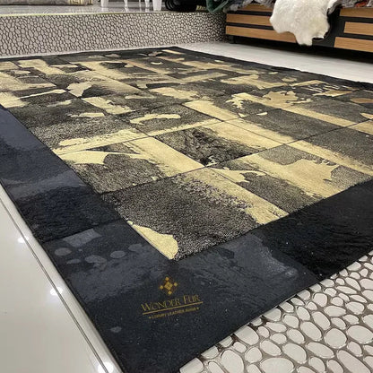 Luxury Black Gold Handmade Sheepskin Rug, Soft 100% Natural Sheep Skin Rug