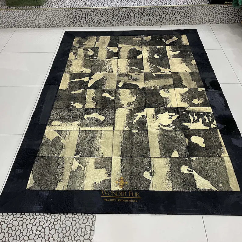 Luxury Black Gold Handmade Sheepskin Rug, Soft 100% Natural Sheep Skin Rug